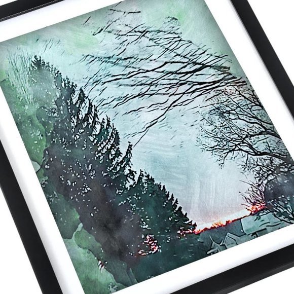 Framed Watercolor winter‎ forest  wall art - Picture 3 of 4